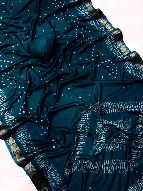 Teal_Bandhani_Saree_For_Women_|_With_Blouse_Piece