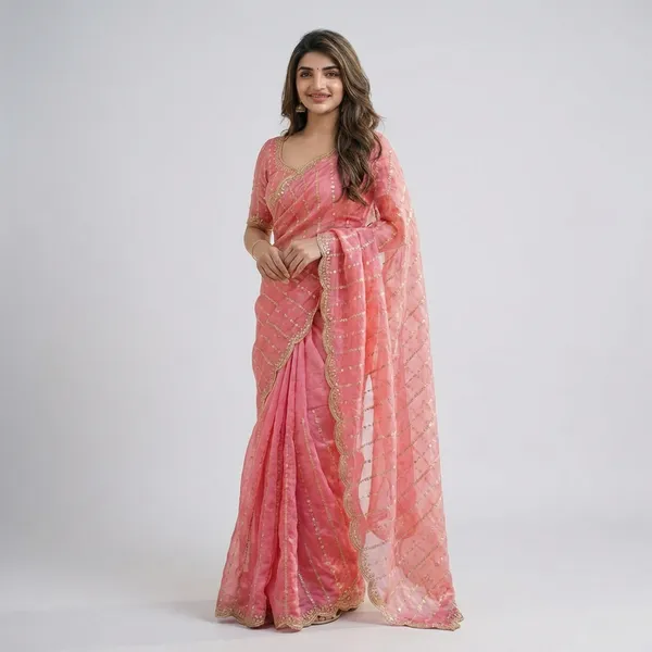 Peach_Elegant_Embroidery_work__Saree_For_Women_|_With_Blouse_Piece
