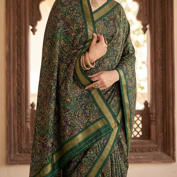 Dark_Green_Printed_Saree_With_Blouse_Piece_For_Women_|_With_Blouse_Piece