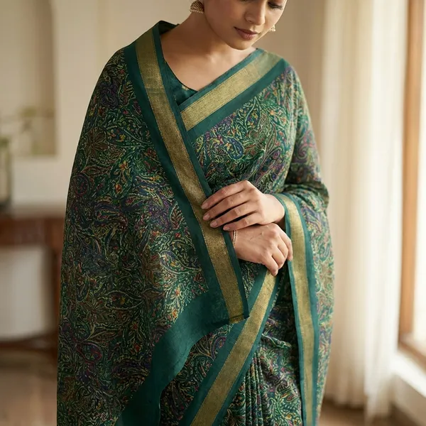 Green_Ajarakh_Printed_Saree_With_Blouse_Piece_For_Women_|_With_Blouse_Piece