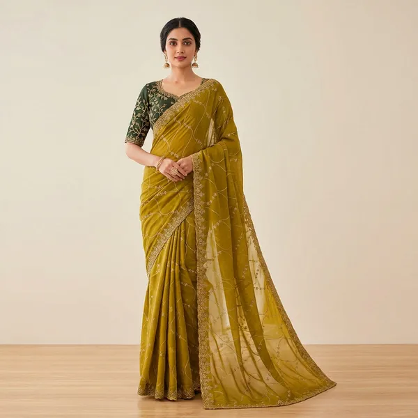 Mehendi_Elegant_Embroidered_Saree_With_Designer_Blouse_For_Women_|_With_Blouse_Piece