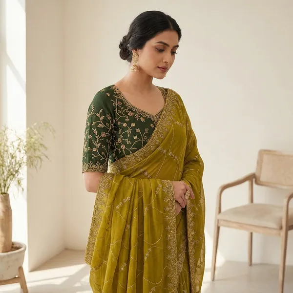 Mehendi_Elegant_Embroidered_Saree_With_Designer_Blouse_For_Women_|_With_Blouse_Piece