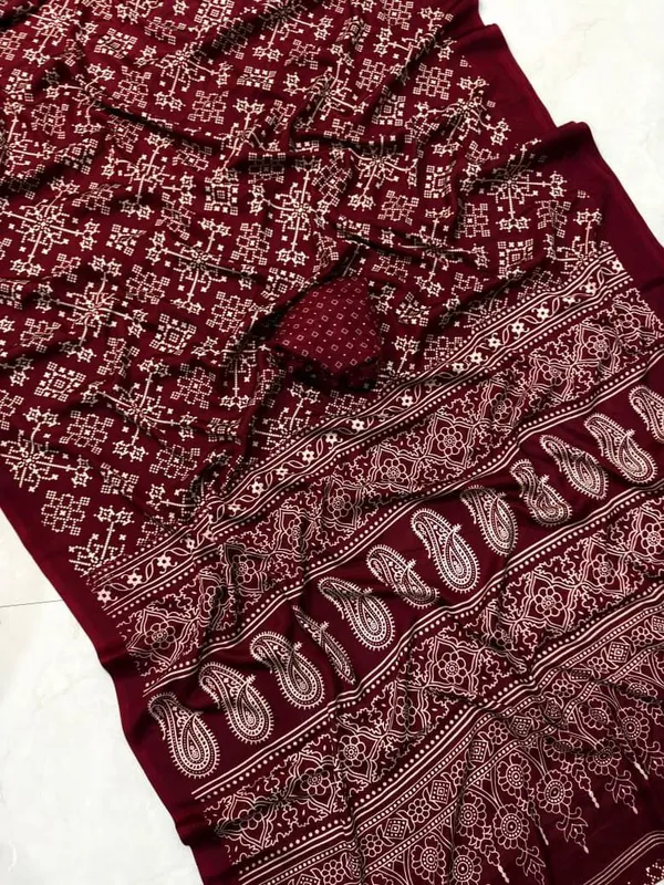 Wine_Dola_Silk_Ajrakh_Print_Saree_For_Women_|_With_Blouse_Piece