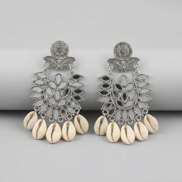 Elegant_Silver-Toned_Floral_Earrings_With_Cream_Beaded_Tassels_(Pack_Of_2)