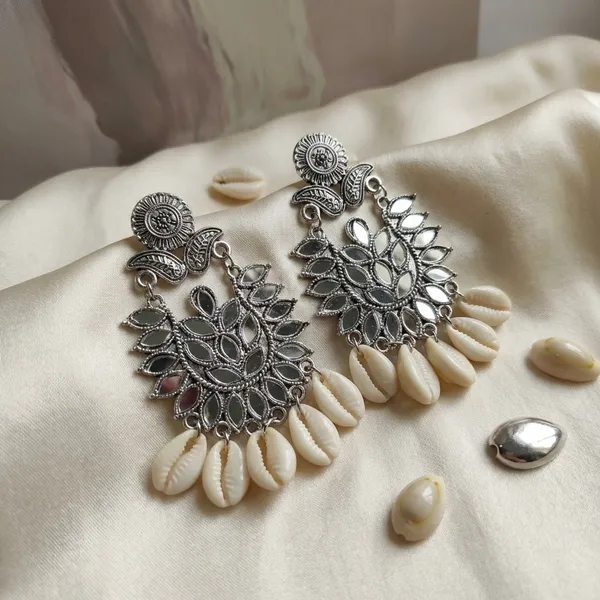 Elegant_Silver-Toned_Floral_Earrings_With_Cream_Beaded_Tassels_(Pack_Of_2)