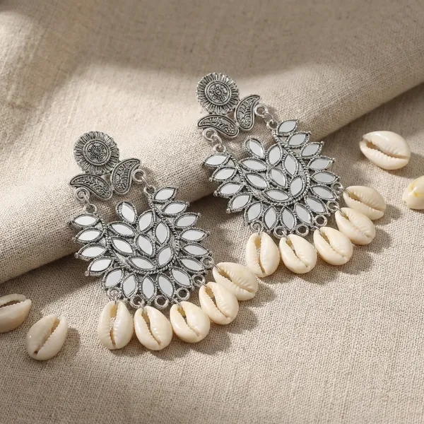 Elegant_Silver-Toned_Floral_Earrings_With_Cream_Beaded_Tassels_(Pack_Of_2)