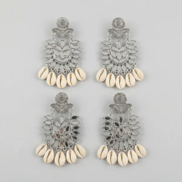 Elegant_Silver-Toned_Floral_Earrings_With_Cream_Beaded_Tassels_(Pack_Of_2)