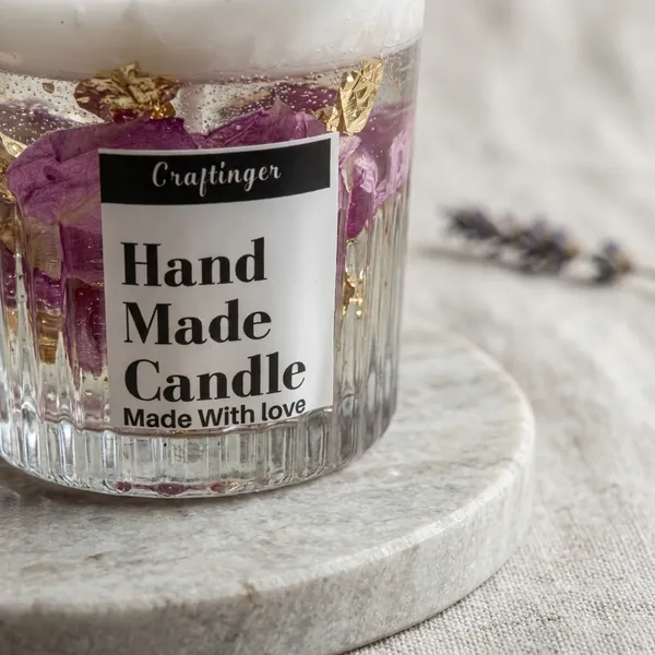 Handmade_Decorative_Candle_With_Gold_Foil_And_Purple_Floral_Design