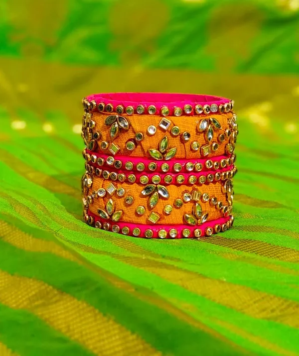 Traditional_Orange_And_Pink_Silk_Thread_Bangles_Set