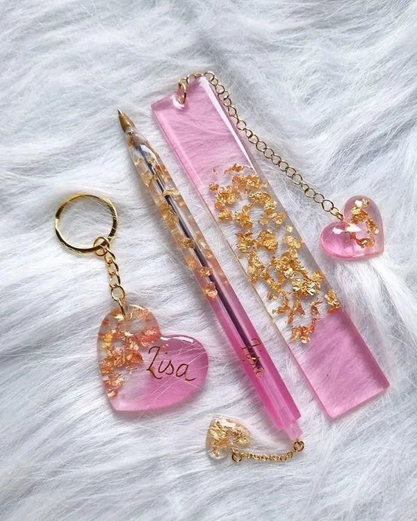 Personalized_Pink_Resin_Stationery_Set_With_Gold_Foil_-_Bookmark,_Keychain_&_Pen