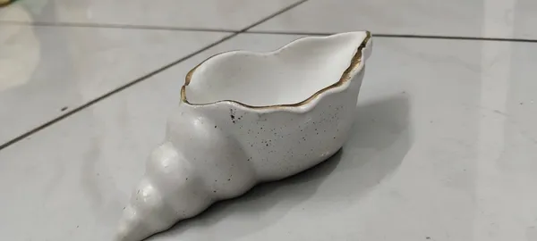 White_Ceramic_Decorative_Shell_Bowl_With_Gold_Rim