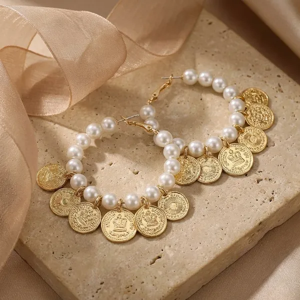 Pearl_And_Gold_Coin_Hoop_Earrings_(Pack_Of_2)