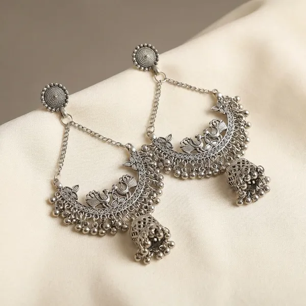 Oxidized_Silver_Chandbali_Earrings_With_Jhumka_Drops_(Pack_Of_2)