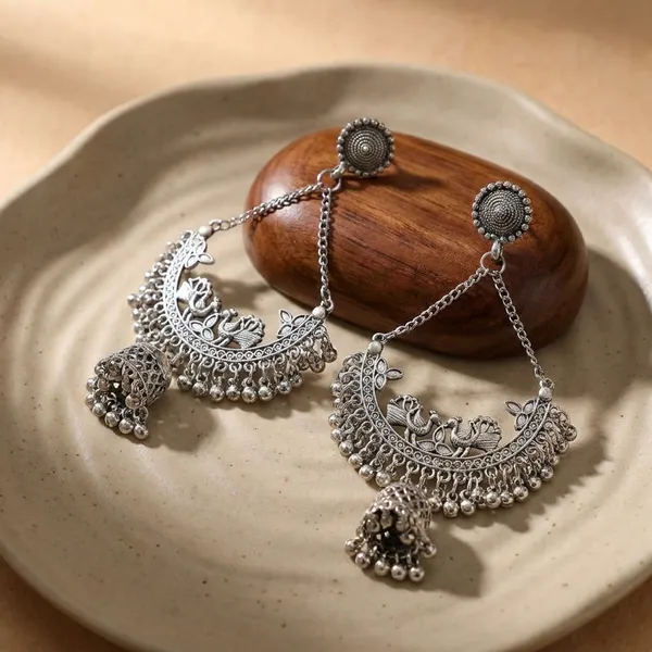 Oxidized_Silver_Chandbali_Earrings_With_Jhumka_Drops_(Pack_Of_2)
