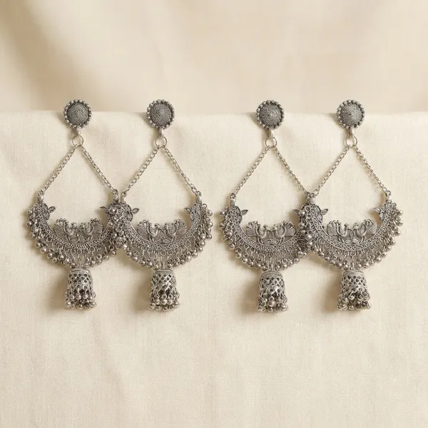 Oxidized_Silver_Chandbali_Earrings_With_Jhumka_Drops_(Pack_Of_2)