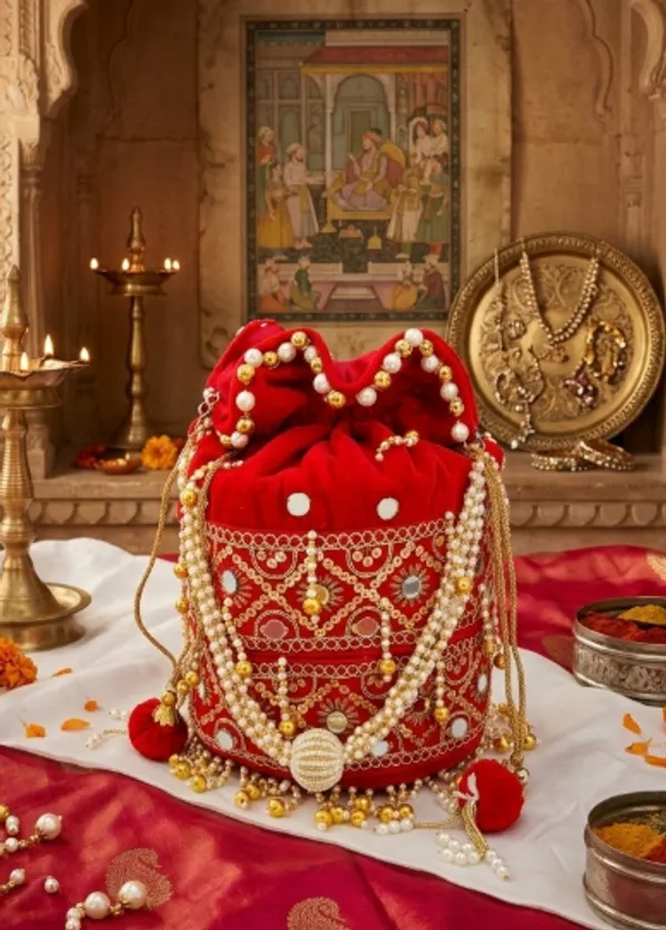 Red_Embellished_Potli_Bag_With_Pearl_And_Gold_Detailing