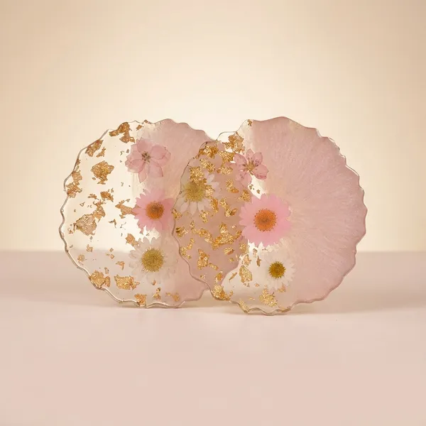 Handmade_Resin_Coaster_Set_With_Pressed_Flowers_And_Gold_Leaf_-_Pink_&_White_(Set_Of_4)