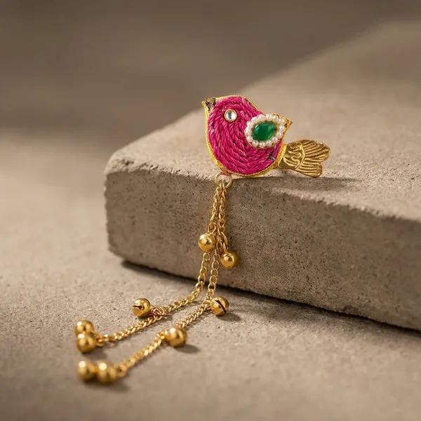 Handcrafted_Pink_Bird_Earrings_With_Golden_Danglers