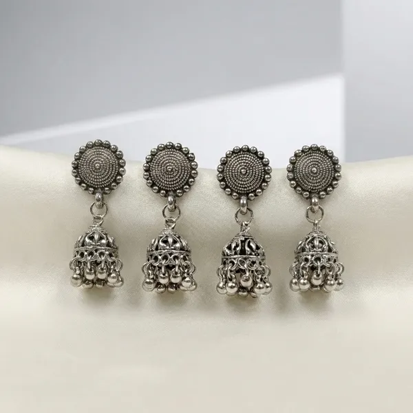 Oxidized_Silver_Jhumka_Earrings_With_Traditional_Design_(Pack_Of_2)