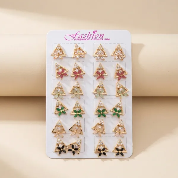 Multicolor_Christmas_Tree_Stud_Earrings_Set_Of_12_Pairs
