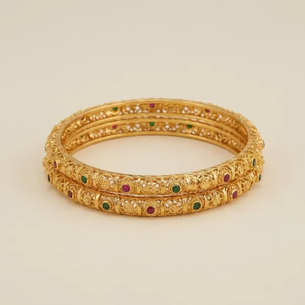 Gold_Plated_Textured_Bangles_With_Black_Stone_Embellishments_Set_Of_2