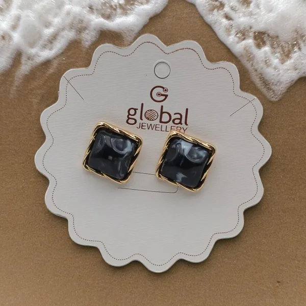 Black_Marbled_Square_Stud_Earrings_With_Gold_Border