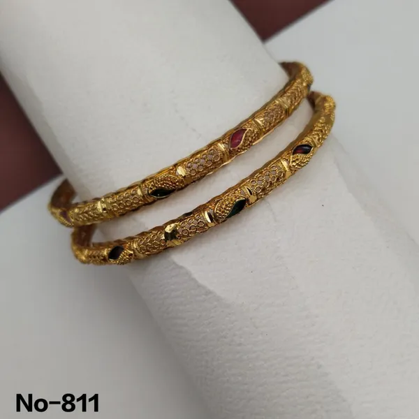 Gold_Tone_Engraved_Bangles_With_Red_And_Black_Stone_Embellishments_Set_Of_2