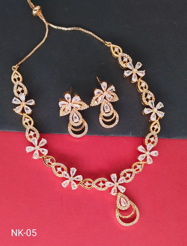 Gold_Tone_Floral_American_Diamond_Necklace_Set_With_Earrings_Nk_05
