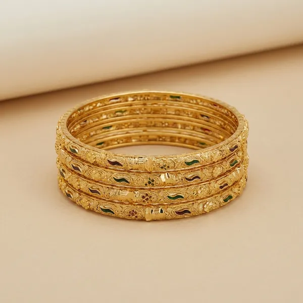 Golden_Bangles_With_Green_Stone_Accents_Traditional_Set_Of_4