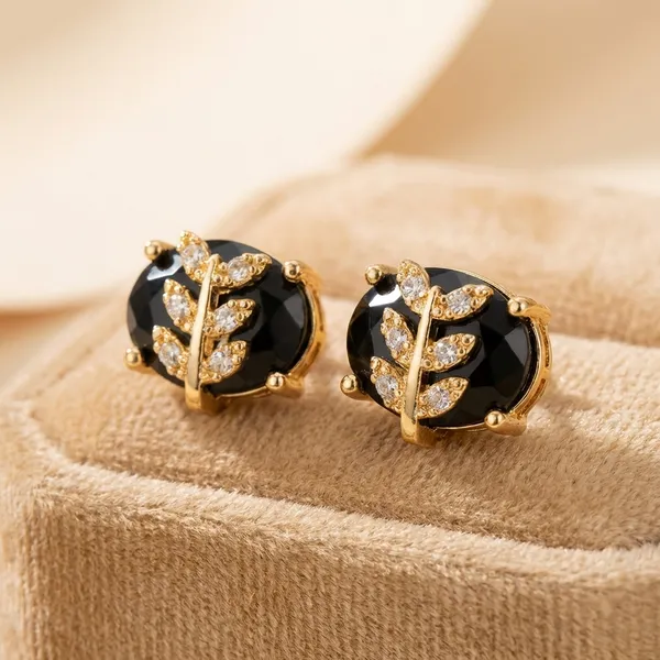 Crystal_And_Gemstone_Leaf_Design_Stud_Earrings_Elegant_Set