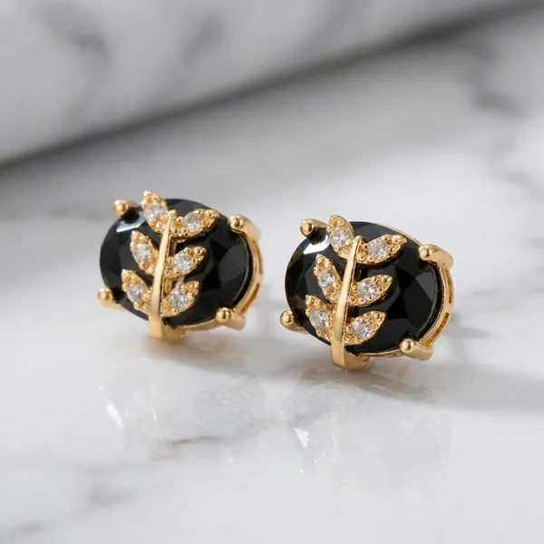 Crystal_And_Gemstone_Leaf_Design_Stud_Earrings_Elegant_Set