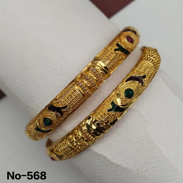 Gold_Tone_Bangles_With_Green_Stone_And_Meenakari_Work_Pair