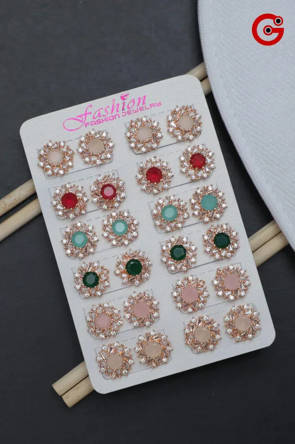 Multicolor_Crystal_Flower_Stud_Earrings_Elegant_Set_Of_12_Pairs