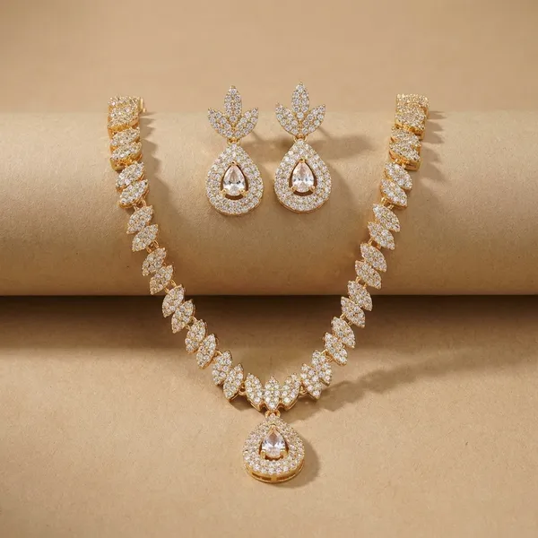 Gold_Tone_American_Diamond_Necklace_Set_With_Teardrop_Pendant_Nk_15