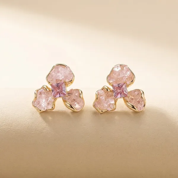 Pink_Flower_Stud_Earrings_With_Crystal_Center