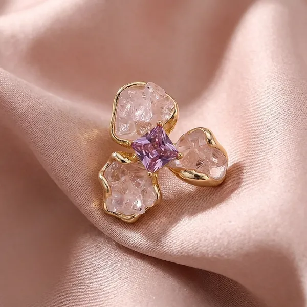 Pink_Flower_Stud_Earrings_With_Crystal_Center