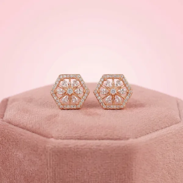 Rose_Gold_Hexagonal_Floral_Stud_Earrings_Elegant_Design