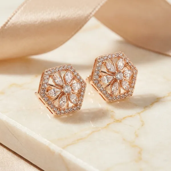 Rose_Gold_Hexagonal_Floral_Stud_Earrings_Elegant_Design