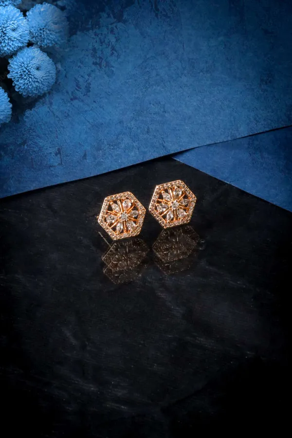 Rose_Gold_Hexagonal_Floral_Stud_Earrings_Elegant_Design
