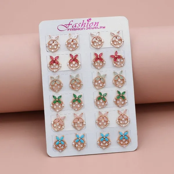 Rose_Gold_Bunny_Charm_Stud_Earrings_Set_Of_12_Pairs