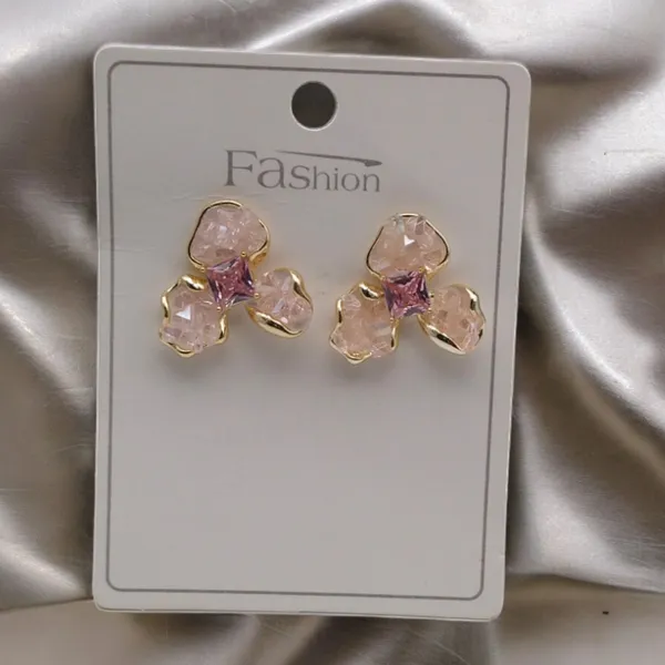 Pink_Flower_Stud_Earrings_With_Crystal_Center