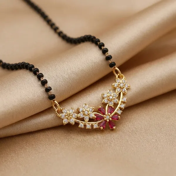Black_Beaded_Mangalsutra_With_Golden_Floral_Pendant