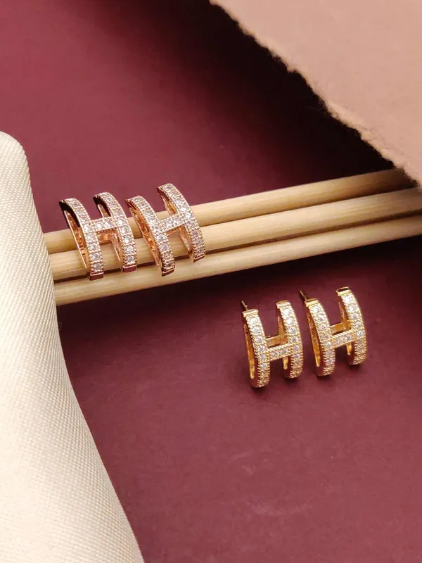 Gold_Plated_Cubic_Zirconia_H_Shape_Stud_Earrings_And_Ring_Set