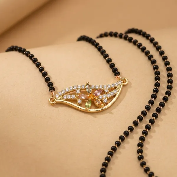 Gold_Tone_Floral_Pendant_Mangalsutra_With_Black_Beads_Designer_Design