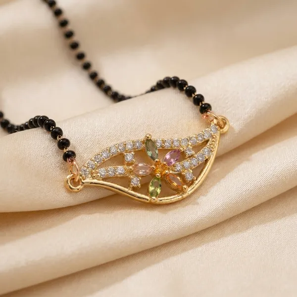 Gold_Tone_Floral_Pendant_Mangalsutra_With_Black_Beads_Designer_Design