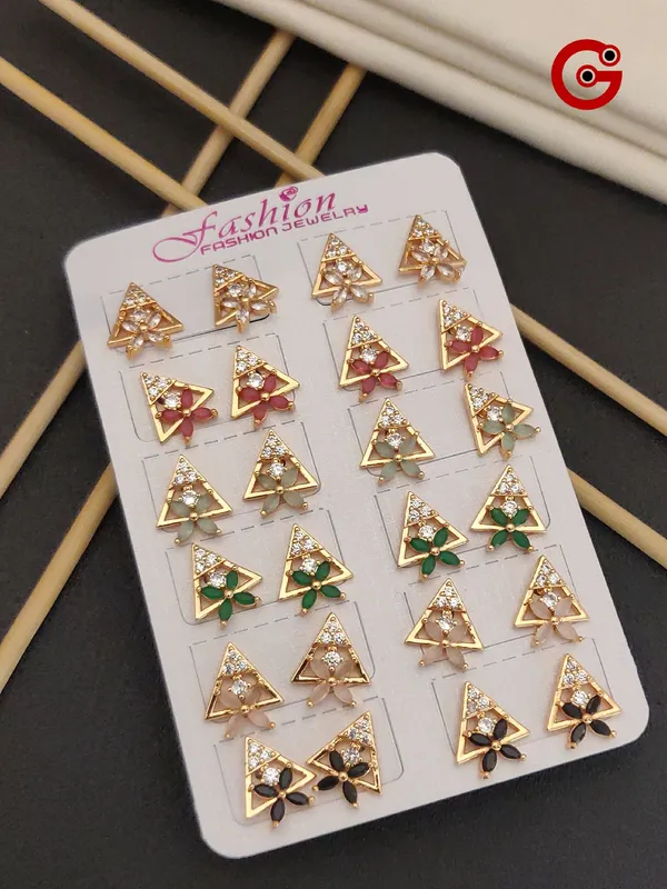 Multicolor_Christmas_Tree_Stud_Earrings_Set_Of_12_Pairs