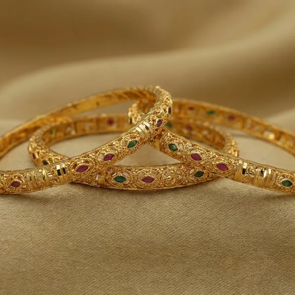 Gold_Plated_Bangles_With_Black_Stone_Accents_Traditional_Set_Of_4
