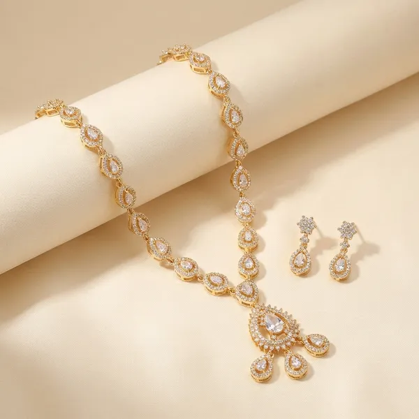 Rose_Gold_Teardrop_Necklace_And_Earrings_Set_Nk_11