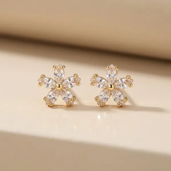 Rose_Gold_Flower_Stud_Earrings_With_Pink_Crystals_Model_3688_B