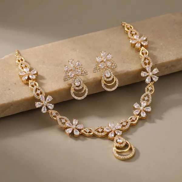 Gold_Tone_Floral_American_Diamond_Necklace_Set_With_Earrings_Nk_05